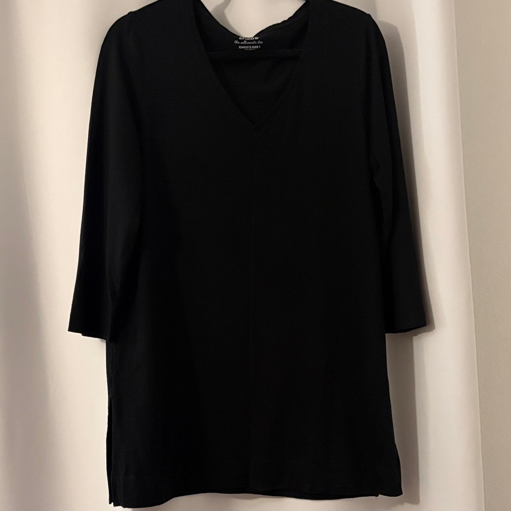 Chico's Black V-Neck Three-Quarter Sleeve Tunic